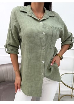 Khaki Bawełniana Koszula z Kieszonką ze sklepu ModnaKiecka.pl w kategorii Koszule damskie - zdjęcie 181993761