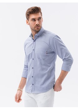 Koszula męska z długim rękawem SLIM FIT - niebieska V9 K643 ze sklepu ombre w kategorii Koszule męskie - zdjęcie 181994954