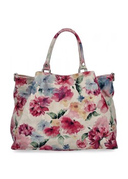 Modna Torebka Skórzana Kuferek w Kwiaty 515-F Beżowa/Różowa ze sklepu PaniTorbalska w kategorii Torby Shopper bag - zdjęcie 181995121