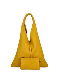 Włoska Torebka Skórzana Shopper Bag z Małą Kosmetyczką 5820S Żółta ze sklepu PaniTorbalska w kategorii Torby Shopper bag - zdjęcie 181995372