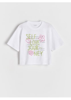 Reserved - T-shirt z aplikacją - złamana biel ze sklepu Reserved w kategorii Bluzki dziewczęce - zdjęcie 181995580