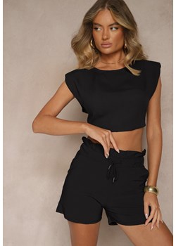 Czarne Szorty z Bawełną High Waist z Ozdobnym Sznurkiem Axemia ze sklepu renee.pl w kategorii Szorty - zdjęcie 181999033