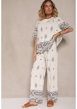 Beżowo-Szary Komplet w Stylu Boho Bluzka z Krótkim Rękawem i Luźne Spodnie Divorine - id: 5171-MIX4K-39-GREY - marki Renee - 182001022 Beżowo-Szary Komplet w Stylu Boho Bluzka z Krótkim Rękawem i Luźne Spodnie Divorine ze sklepu renee.pl w kategorii Komplety i garnitury damskie - zdjęcie 182001022