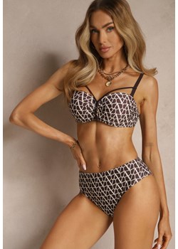 Brązowe Bikini Biustonosz i Majtki Typu Figi w Geometryczny Wzór Linarissa ze sklepu renee.pl w kategorii Stroje kąpielowe - zdjęcie 182001121