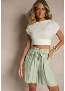 Zielone Szorty z Wiskozy High Waist Ozdobione Paskiem Lumilirae ze sklepu renee.pl w kategorii Szorty - zdjęcie 182001131