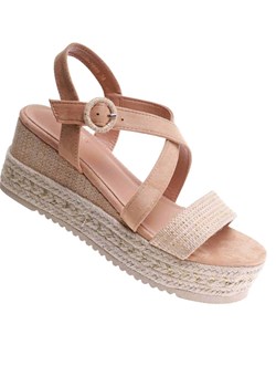 Beżowe damskie sandały na platformie /E2-1 17678 G345/ ze sklepu Pantofelek24.pl w kategorii Espadryle damskie - zdjęcie 182001593