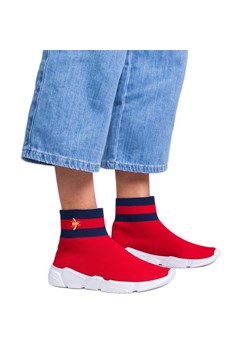 Czerwone sportowe sneakersy ze skarpetkową cholewką ze sklepu ButyModne.pl w kategorii Buty sportowe damskie - zdjęcie 182004381