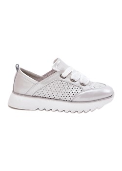 S.Barski Skórzane Sneakersy Damskie Na Platformie LR51-796 Srebrne srebrny - id: 225229 - marki S.Barski - 182004511 S.Barski Skórzane Sneakersy Damskie Na Platformie LR51-796 Srebrne srebrny ze sklepu ButyModne.pl w kategorii Buty sportowe damskie - zdjęcie 182004511