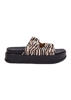 Inna Klapki Damskie Z Klamrami Na Platformie Zebra białe ze sklepu ButyModne.pl w kategorii Klapki damskie - zdjęcie 182004533