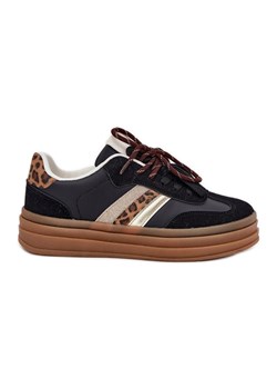 Boto Sneakersy Damskie Na Platformie Z Podwójnym Sznurowaniem Panterka Czarne Niteria ze sklepu ButyModne.pl w kategorii Buty sportowe damskie - zdjęcie 182004601