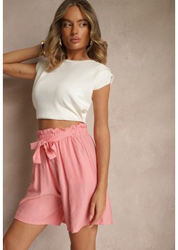 Różowe Szorty z Wiskozy High Waist Ozdobione Paskiem Lumilirae ze sklepu renee.pl w kategorii Szorty - zdjęcie 182013711