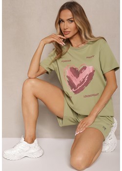 Jasnozielony T-shirt z Nadrukiem w Kształcie Serca Palalea ze sklepu renee.pl w kategorii Bluzki damskie - zdjęcie 182018502