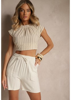 Beżowe Wiskozowe Szorty Bermudy High Waist z Lnem Dorotella ze sklepu renee.pl w kategorii Szorty - zdjęcie 182020480