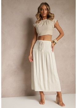 Beżowa Spódnica z Wiskozą i Lnem High Waist o Rozkloszowanym Kroju Lumerellea ze sklepu renee.pl w kategorii Spódnice - zdjęcie 182020500