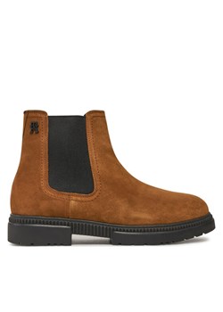Sztyblety Tommy Hilfiger Casual Cleated Suede Chelsea FM0FM05037 Brązowy ze sklepu eobuwie.pl w kategorii Buty zimowe męskie - zdjęcie 182031981