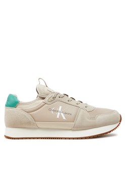 Sneakersy Calvin Klein Jeans Runner Sock Laceup Ny-Lth YM0YM00553 Beżowy ze sklepu eobuwie.pl w kategorii Buty sportowe męskie - zdjęcie 182032810