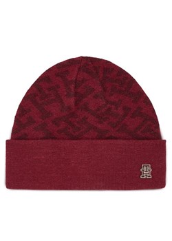 Czapka Tommy Hilfiger Monogram All Over Beanie AW0AW15327 Czerwony ze sklepu eobuwie.pl w kategorii Czapki zimowe damskie - zdjęcie 182036604