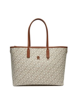 Torebka Tommy Hilfiger Th Monoplay Leather Tote AW0AW17379 Écru ze sklepu eobuwie.pl w kategorii Torby Shopper bag - zdjęcie 182037022