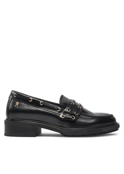 Loafersy Tommy Hilfiger Nautical Eyelets FW0FW08148 Czarny ze sklepu eobuwie.pl w kategorii Lordsy damskie - zdjęcie 182054751