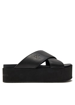 Klapki Calvin Klein Jeans Flatform Cross Mg Uc YW0YW01349 Czarny ze sklepu eobuwie.pl w kategorii Klapki damskie - zdjęcie 182067272