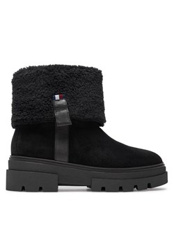 Botki Tommy Hilfiger Faux Fur Suede Roll-Down Boot FW0FW08158 Czarny ze sklepu eobuwie.pl w kategorii Botki - zdjęcie 182070242