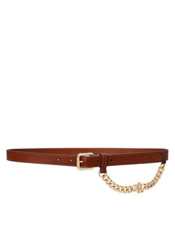 Pasek Damski LAUREN RALPH LAUREN Logo-Chain Leather Skinny Belt 412968767001 Brązowy ze sklepu eobuwie.pl w kategorii Paski damskie - zdjęcie 182072551