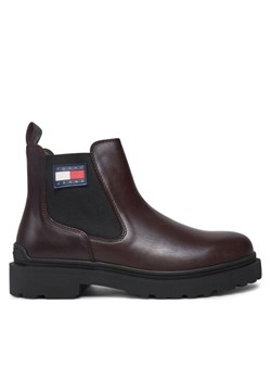 Sztyblety Tommy Jeans Tjm Leather Chelsea Boot EM0EM01448 Brązowy ze sklepu eobuwie.pl w kategorii Buty zimowe męskie - zdjęcie 182082004