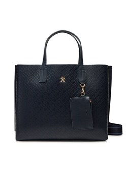Torebka Tommy Hilfiger Th Distinct Satchel Mono AW0AW17174 Granatowy ze sklepu eobuwie.pl w kategorii Torebki damskie - zdjęcie 182099033