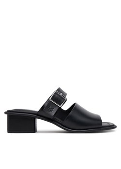 Klapki Calvin Klein Jeans Heel Square Mg Buckle Lth YW0YW01701 Czarny ze sklepu eobuwie.pl w kategorii Klapki damskie - zdjęcie 182116424