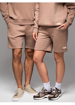 Dresowe szorty unisex ze ściągaczem w pasie – brązowe V16 OU-SRBC-0101 ze sklepu ombre w kategorii Spodenki męskie - zdjęcie 182591794