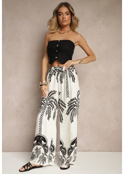 Białe Spodnie z Wiskozy o Szerokim Kroju High Waist z Palmami Varritia ze sklepu renee.pl w kategorii Spodnie damskie - zdjęcie 182592862
