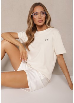 Jasnobeżowy T-shirt Zdobiony Minimalistycznym Haftem Galeneria ze sklepu renee.pl w kategorii Bluzki damskie - zdjęcie 182592932