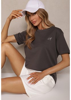 Ciemnoszary T-shirt Ozdobiony Małym Haftem Natamira ze sklepu renee.pl w kategorii Bluzki damskie - zdjęcie 182592942