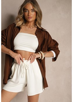 Jasnobeżowe Szorty High Waist Ozdobione Sznurkiem Lunevia ze sklepu renee.pl w kategorii Szorty - zdjęcie 182593020