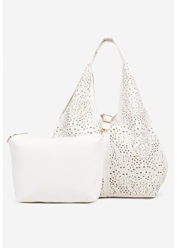 Biała Ażurowa Torebka Hobo z Dodatkową Saszetką Frosira ze sklepu born2be.pl w kategorii Torby Shopper bag - zdjęcie 182593554