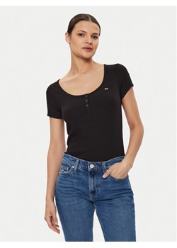 Tommy Jeans T-Shirt Henley DW0DW18669 Czarny Slim Fit ze sklepu MODIVO w kategorii Bluzki damskie - zdjęcie 182594714