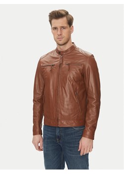 Serge Pariente Kurtka skórzana Tonic Brązowy Slim Fit ze sklepu MODIVO w kategorii Kurtki męskie - zdjęcie 182595522