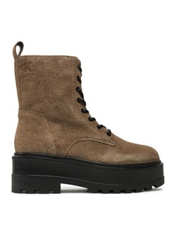 Calvin Klein Jeans Trapery Flatform Zip Laceup Mg S YW0YW01554 Brązowy ze sklepu MODIVO w kategorii Workery damskie - zdjęcie 182596140