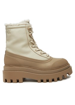 Calvin Klein Jeans Trapery Flatform Lace Up Boot Padded YW0YW01557 Beżowy ze sklepu MODIVO w kategorii Workery damskie - zdjęcie 182597451