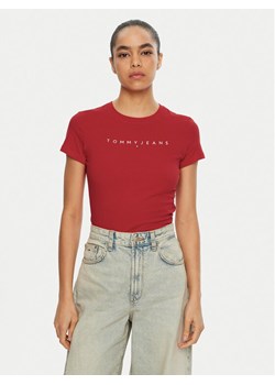 Tommy Jeans T-Shirt Linear DW0DW18398 Czerwony Slim Fit ze sklepu MODIVO w kategorii Bluzki damskie - zdjęcie 182599323