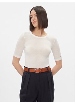 Tommy Hilfiger T-Shirt Slim Soft Tencel C-Nk 1/2Slv WW0WW39789 Écru Slim Fit ze sklepu MODIVO w kategorii Bluzki damskie - zdjęcie 182601071