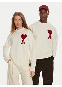 AMI PARIS Sweter BFUKS006018 Écru Regular Fit ze sklepu MODIVO w kategorii Swetry męskie - zdjęcie 182603082