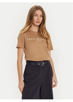 Tommy Hilfiger T-Shirt WW0WW40276 Beżowy Regular Fit ze sklepu MODIVO w kategorii Bluzki damskie - zdjęcie 182609594
