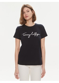 Tommy Hilfiger T-Shirt Signature WW0WW41674 Granatowy Regular Fit ze sklepu MODIVO w kategorii Bluzki damskie - zdjęcie 182610140