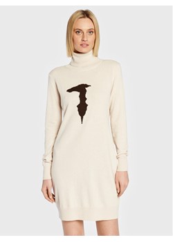 Trussardi Sukienka dzianinowa 56D00654 Beżowy Regular Fit ze sklepu MODIVO w kategorii Sukienki - zdjęcie 182615533