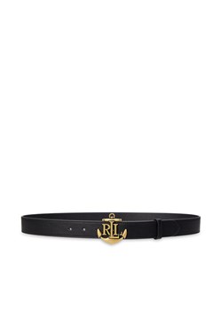 LAUREN RALPH LAUREN Pasek Damski Anchor-Logo Skinny Leather Belt 412957004001 Czarny ze sklepu MODIVO w kategorii Paski damskie - zdjęcie 182616891