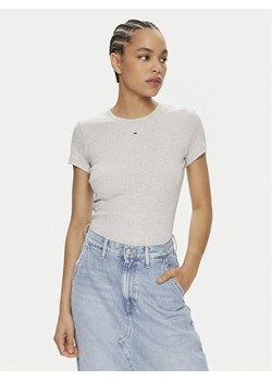 Tommy Jeans T-Shirt Essential DW0DW17383 Szary Slim Fit ze sklepu MODIVO w kategorii Bluzki damskie - zdjęcie 182617790