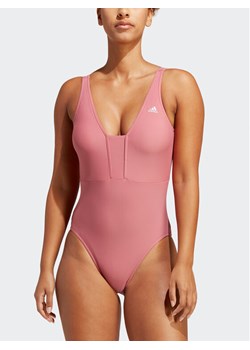 adidas Strój kąpielowy Iconisea 3-Stripes Swimsuit IB9243 Różowy Fitted Fit ze sklepu MODIVO w kategorii Stroje kąpielowe - zdjęcie 182618342