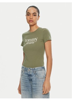 Tommy Jeans T-Shirt Essential DW0DW19447 Zielony Slim Fit ze sklepu MODIVO w kategorii Bluzki damskie - zdjęcie 182619251
