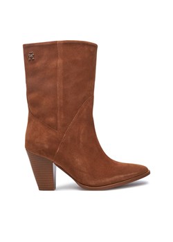 Tommy Hilfiger Botki Mid Cowboy Heel Suede FW0FW08435 Brązowy ze sklepu MODIVO w kategorii Botki - zdjęcie 182621422